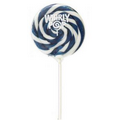 Navy Blue and White Whirly Pop with custom full color label